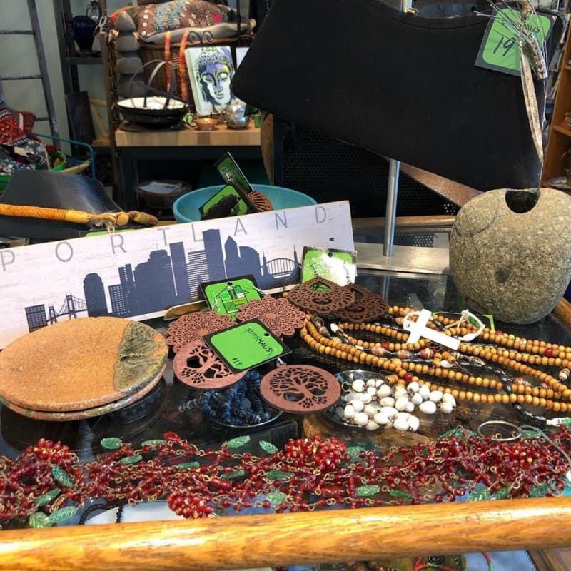 beads and necklaces on display at greenHaus gallery
