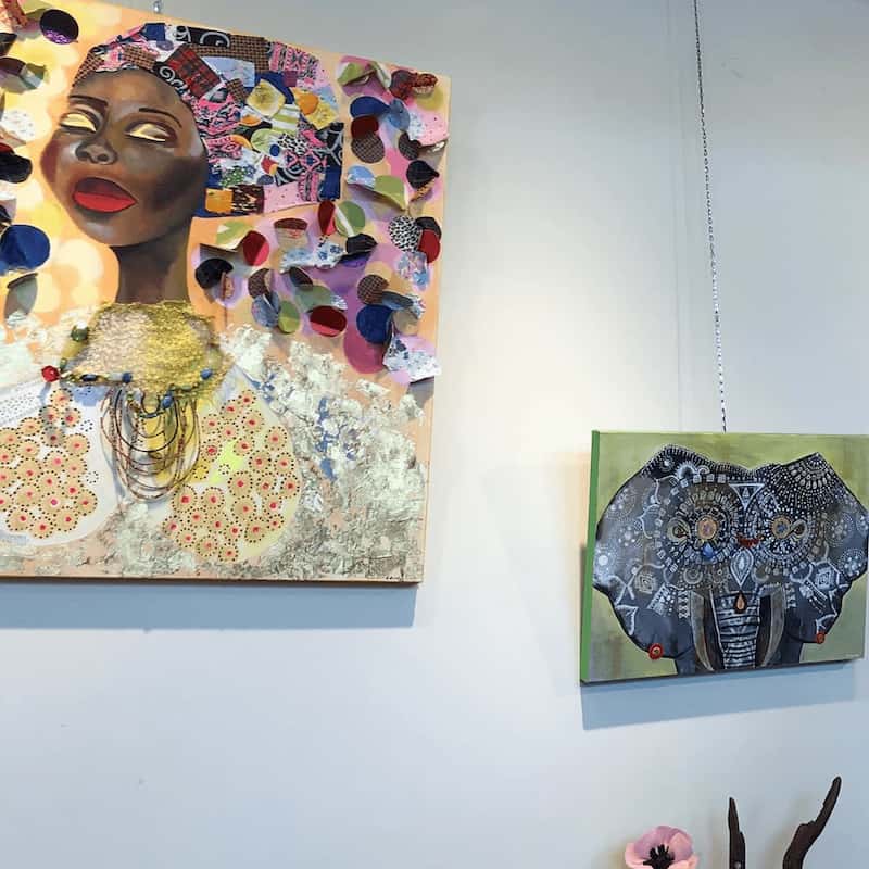 painting of a woman and painting of an elephant