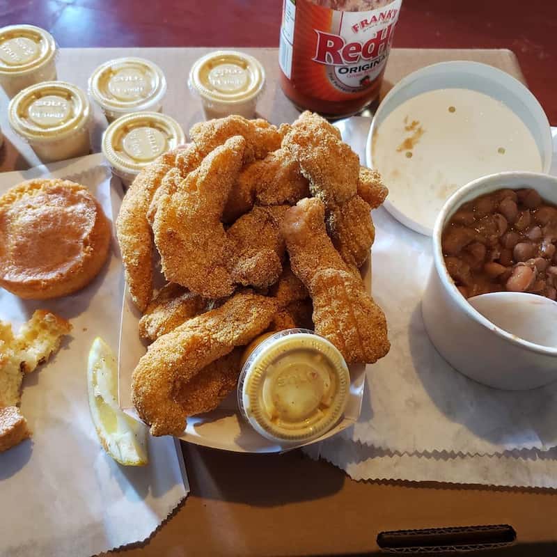 A sampling of the food at Catfish Corner Express